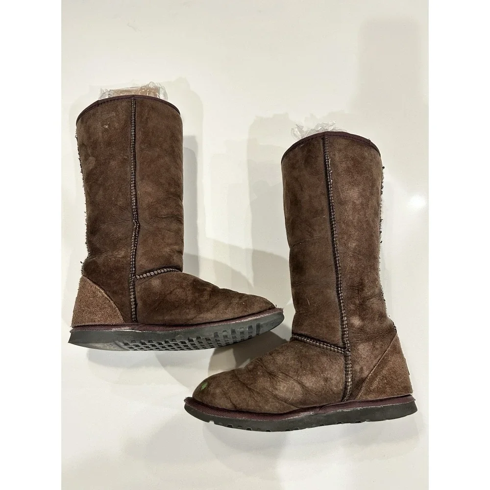 Koolaburra Tall Sheepskin Boots Women Size 8 Brown Suede‎ Shearling EU 40